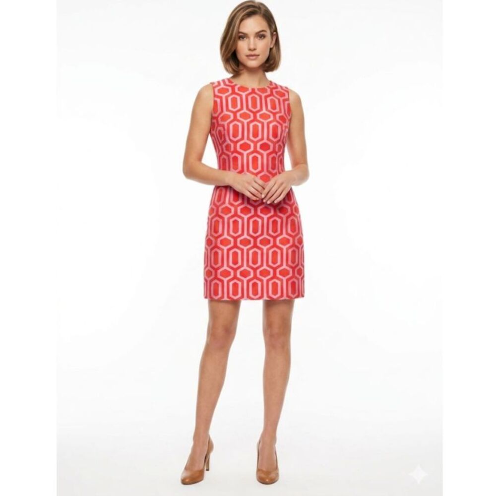 Leslie Evers Women's NWOT Red Pink Mod Geo Print Sleeveless Mini Dress Size S